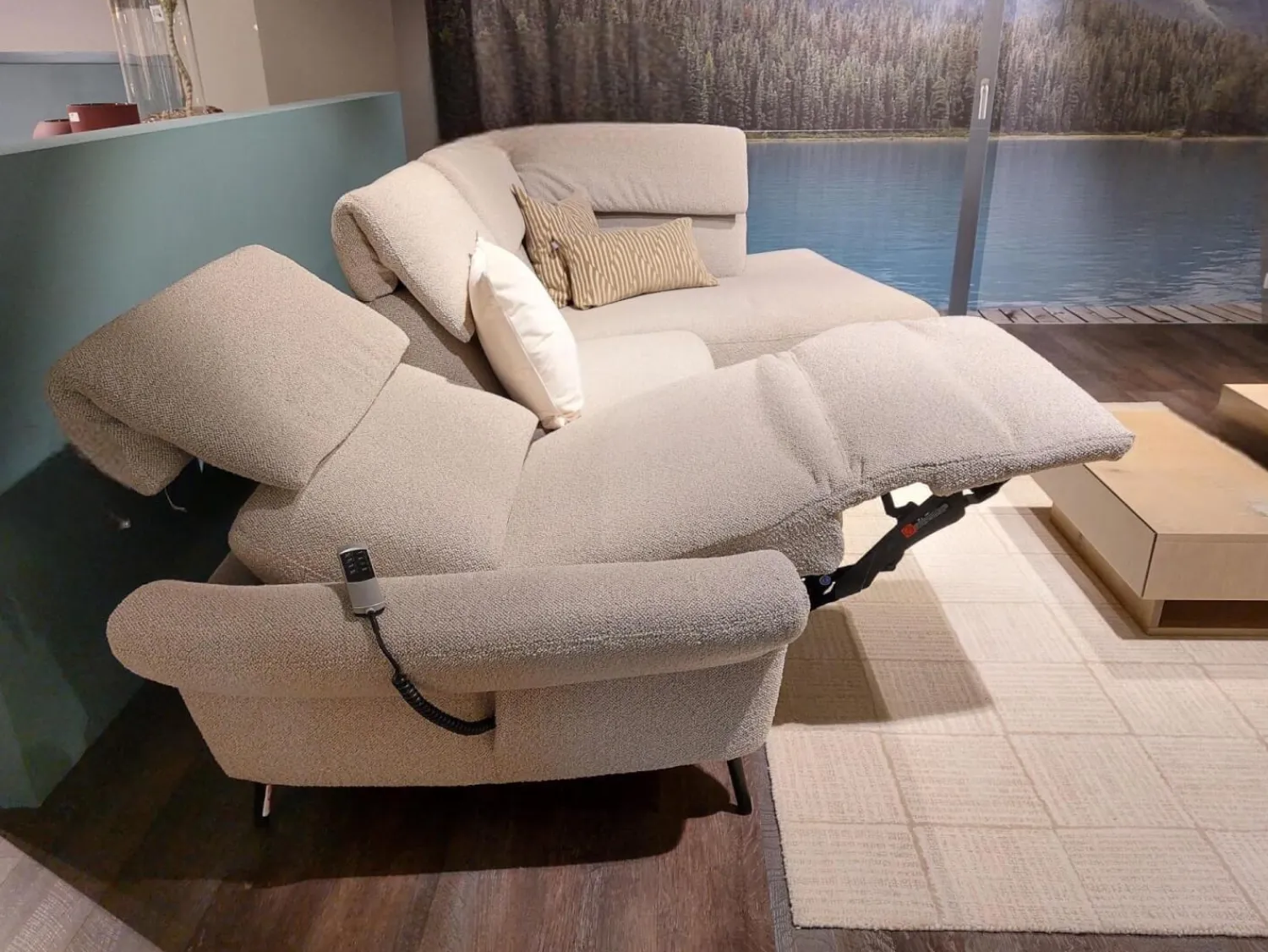 Global Ecksofas|Ecksofa Managa Stoff Space Nature Beige Metallfuß Schwarz Rund