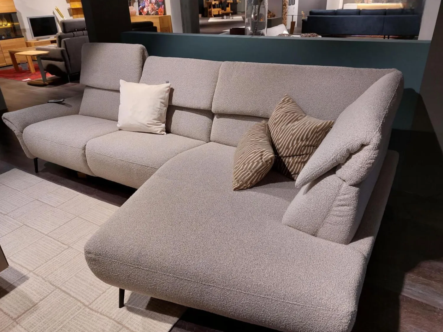 Global Ecksofas|Ecksofa Managa Stoff Space Nature Beige Metallfuß Schwarz Rund