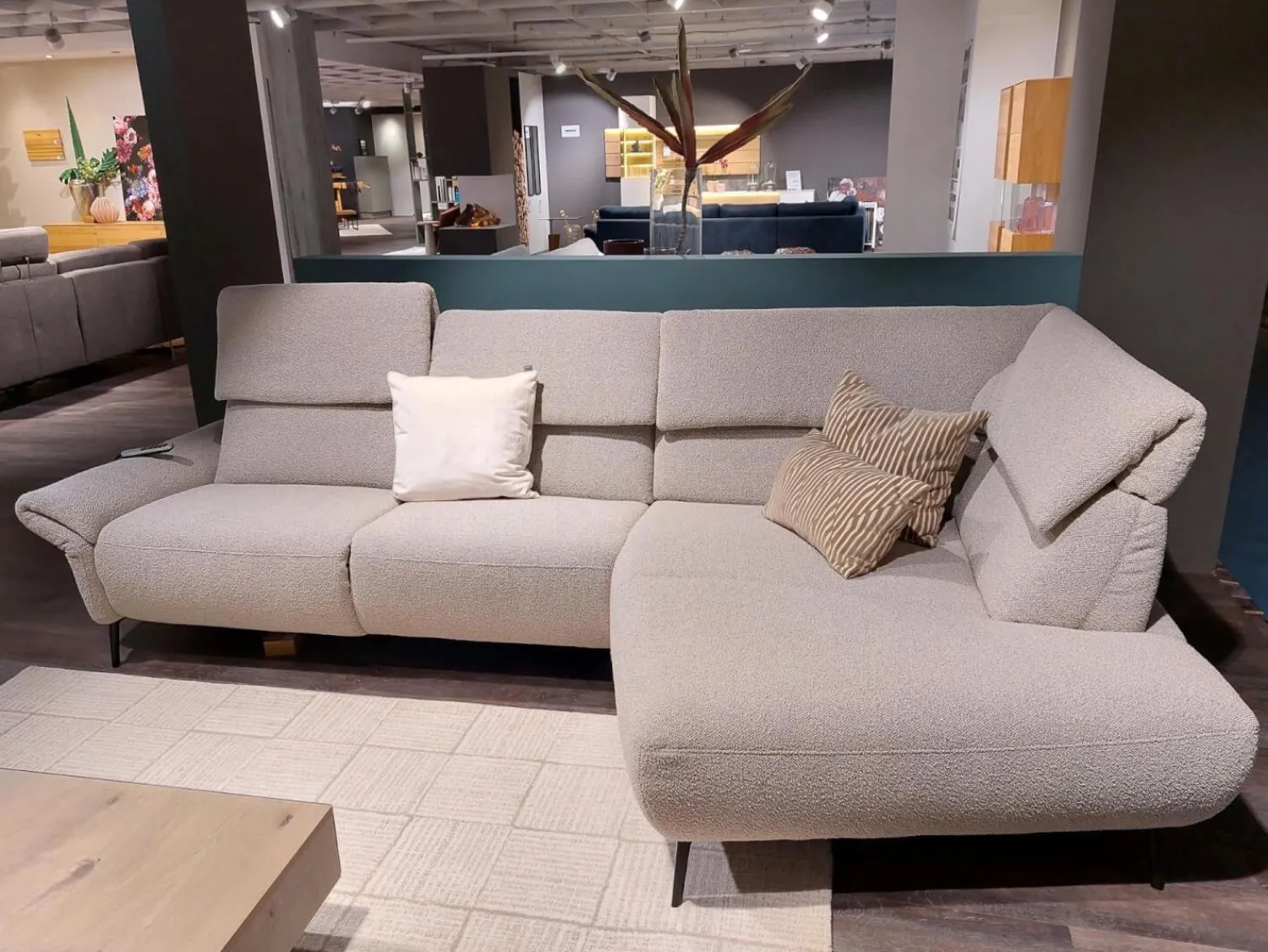 Global Ecksofas|Ecksofa Managa Stoff Space Nature Beige Metallfuß Schwarz Rund