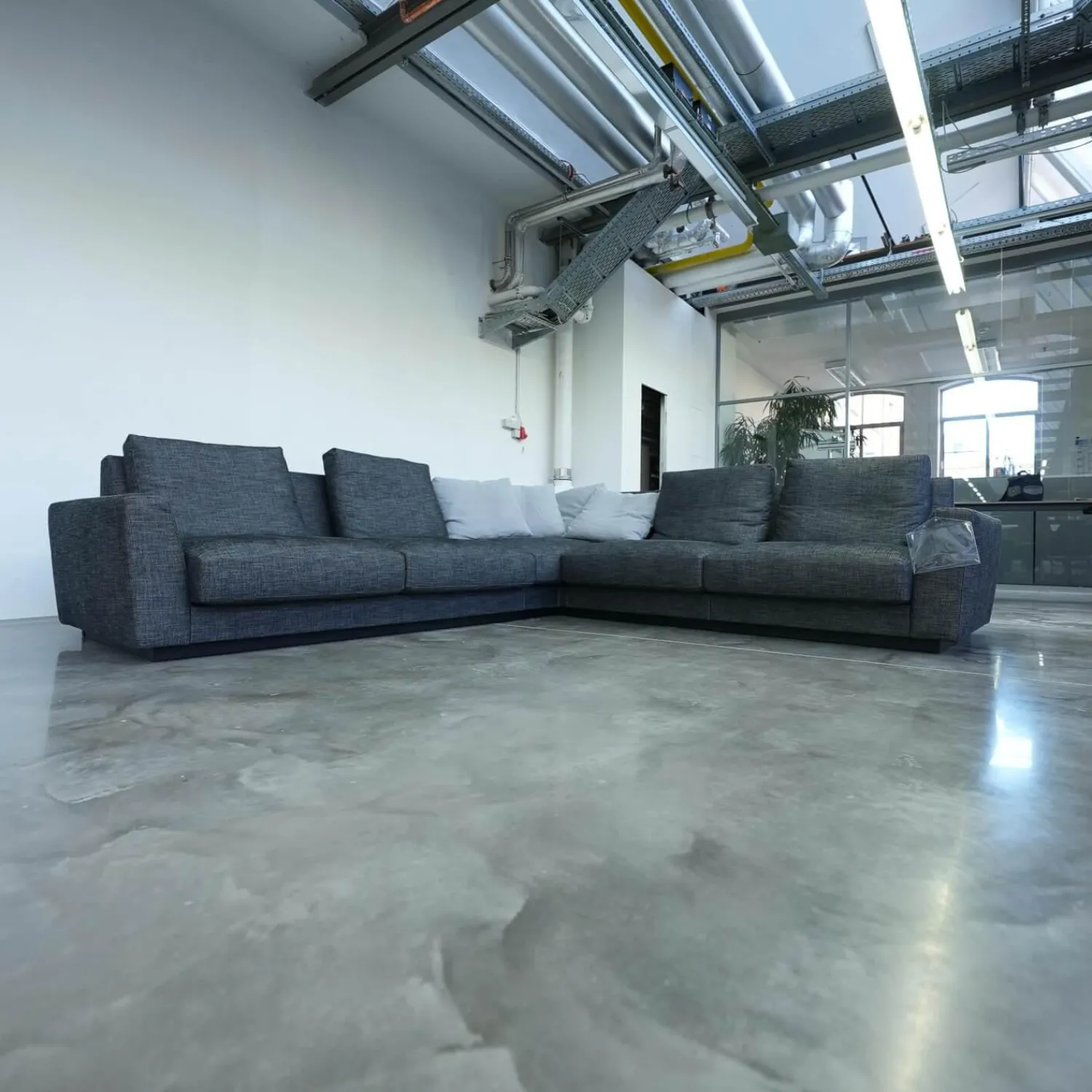 Walter Knoll Wohnlandschaften|Ecksofa Grand Suite Bezug Stoff Sonora 7869 Basalt Anthrazit Sockel Buche Schwarz Lackiert