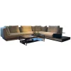 Walter Knoll Ecksofas|Ecksofa Grand Suite Stoff Lino 7706 Pearl Grau Beige Ablage Leder Saddle Coffee Braun