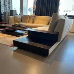 Walter Knoll Ecksofas|Ecksofa Grand Suite Stoff Lino 7706 Pearl Grau Beige Ablage Leder Saddle Coffee Braun