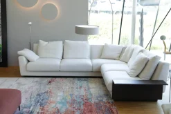 Walter Knoll Wohnlandschaften|Ecksofa Grand Suite Stoff Tonga 7615 Off White Weiß Abschlusselement Leder Saddle Coffee