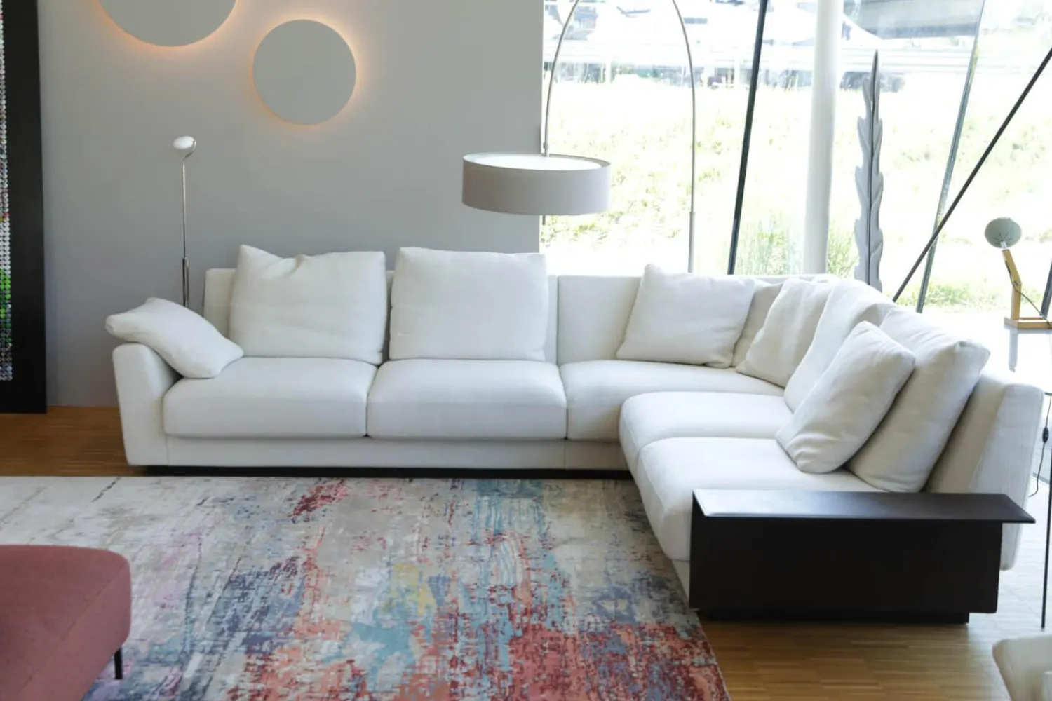 Walter Knoll Wohnlandschaften|Ecksofa Grand Suite Stoff Tonga 7615 Off White Weiß Abschlusselement Leder Saddle Coffee