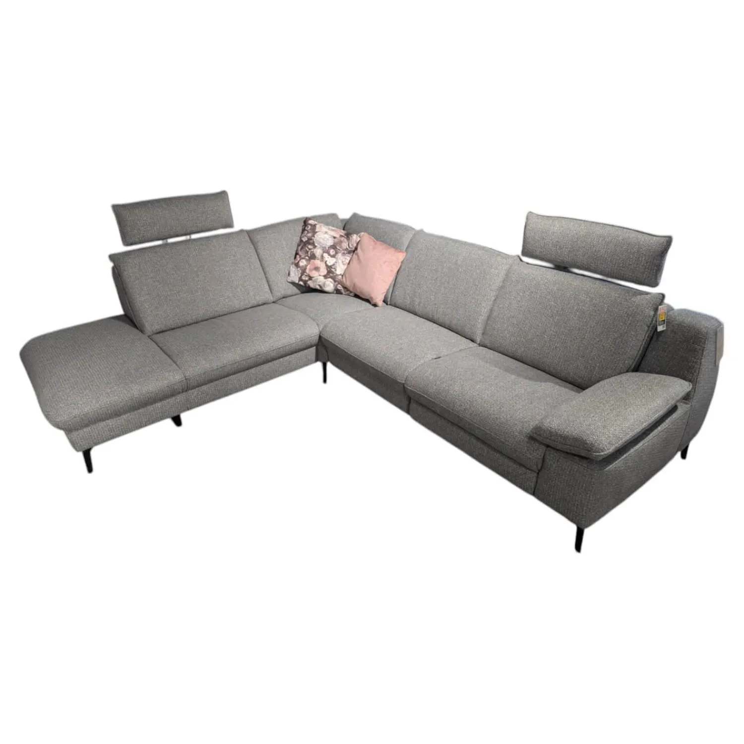 Hukla Ecksofas|Ecksofa Horas Stoff Soul Silver Grau Fuß Metall Schwarz Mit Klappbarer Armlehne Und Relaxfunktion Rechts
