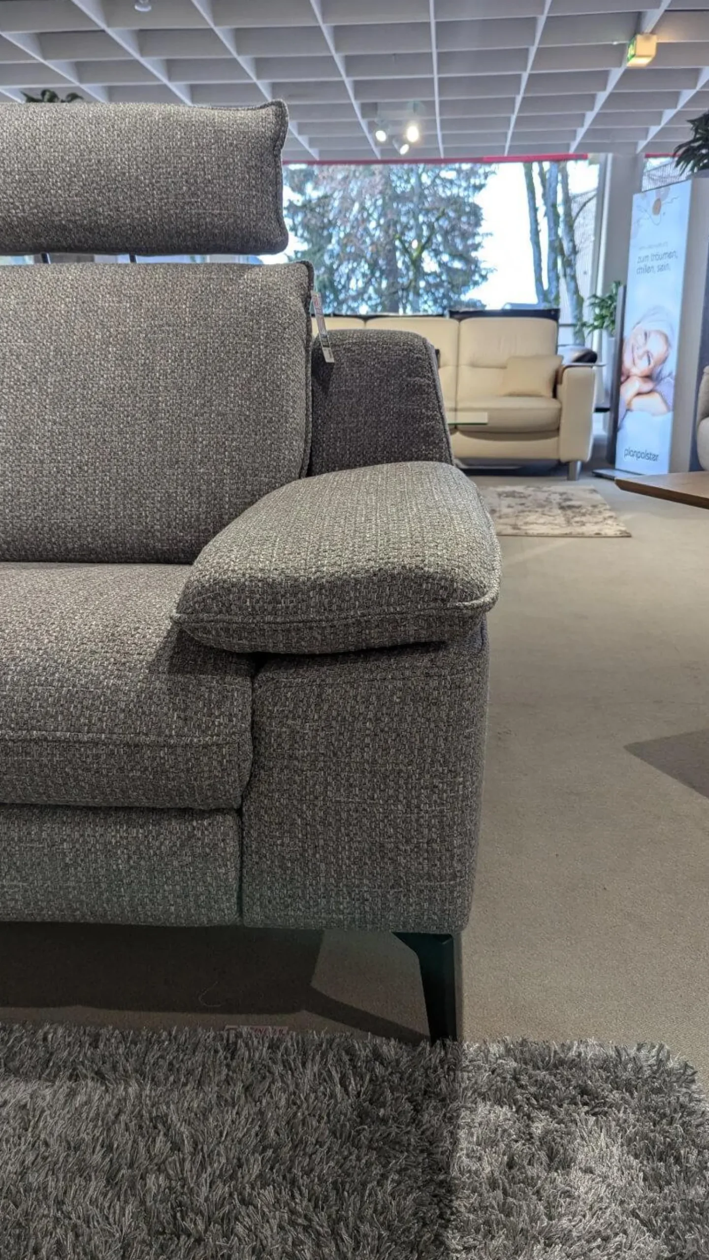 Hukla Ecksofas|Ecksofa Horas Stoff Soul Silver Grau Fuß Metall Schwarz Mit Klappbarer Armlehne Und Relaxfunktion Rechts