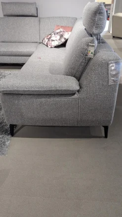Hukla Ecksofas|Ecksofa Horas Stoff Soul Silver Grau Fuß Metall Schwarz Mit Klappbarer Armlehne Und Relaxfunktion Rechts