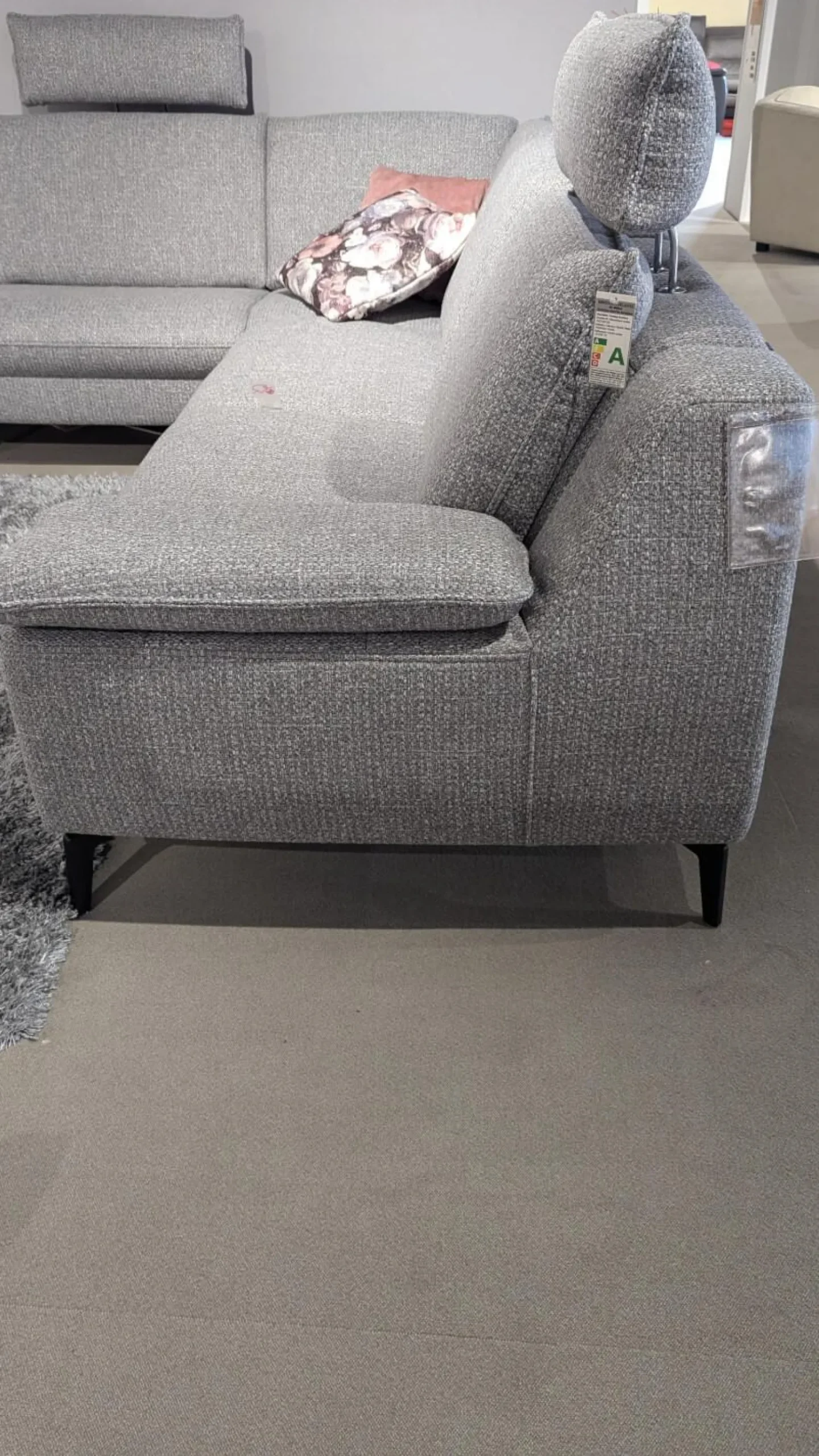 Hukla Ecksofas|Ecksofa Horas Stoff Soul Silver Grau Fuß Metall Schwarz Mit Klappbarer Armlehne Und Relaxfunktion Rechts