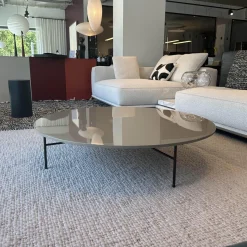 Minotti Ecksofas|Ecksofa Horizonte Stoff Brise 01 Naturale mit Zwischentisch in Calacatta Marmor