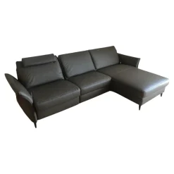 Hukla Ecksofas|Ecksofa HU RL20001 Leder Vivre Greystone Grau Füße Aluminium Schwarz Lackiert Mit Verstellbaren Rückenpolster