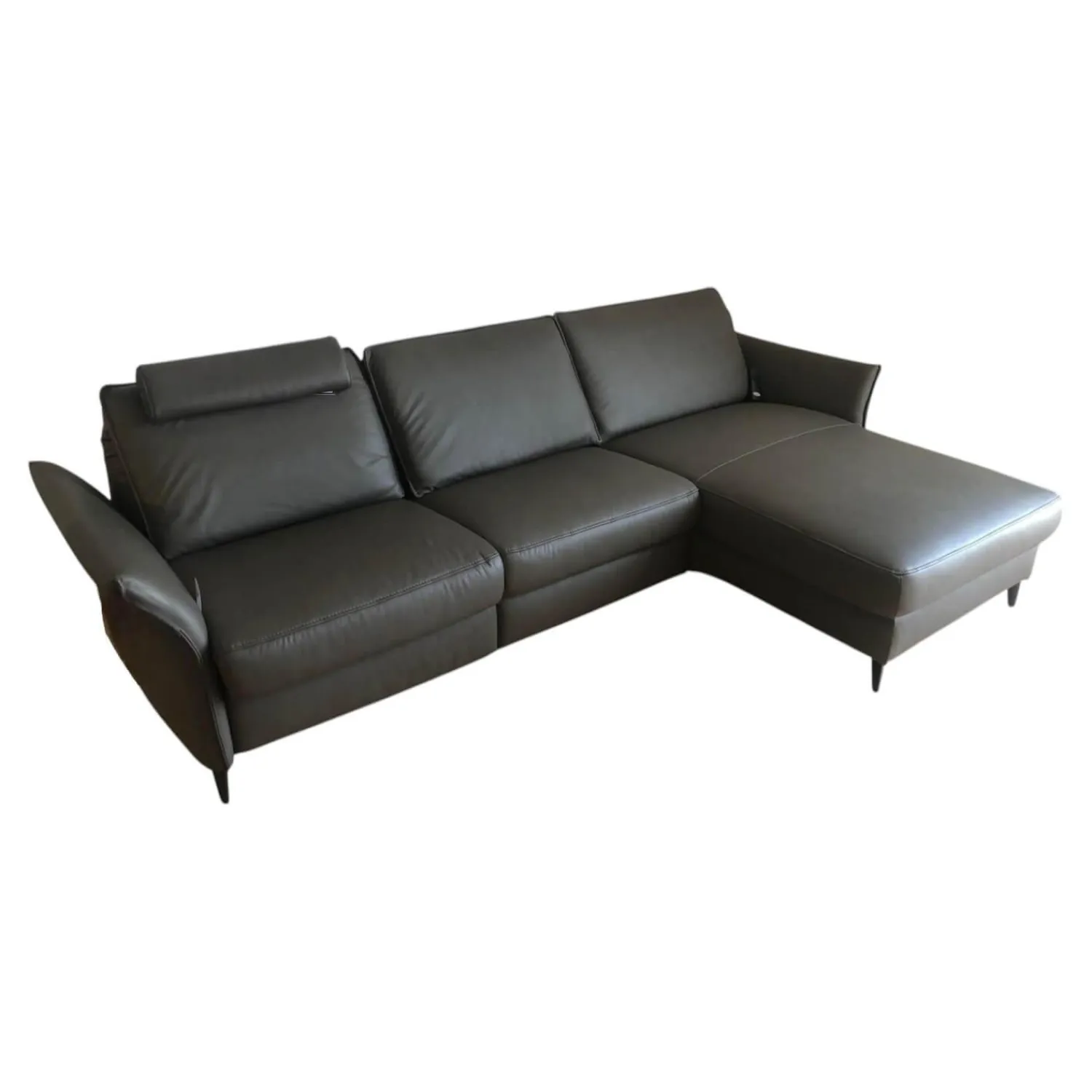 Hukla Ecksofas|Ecksofa HU RL20001 Leder Vivre Greystone Grau Füße Aluminium Schwarz Lackiert Mit Verstellbaren Rückenpolster