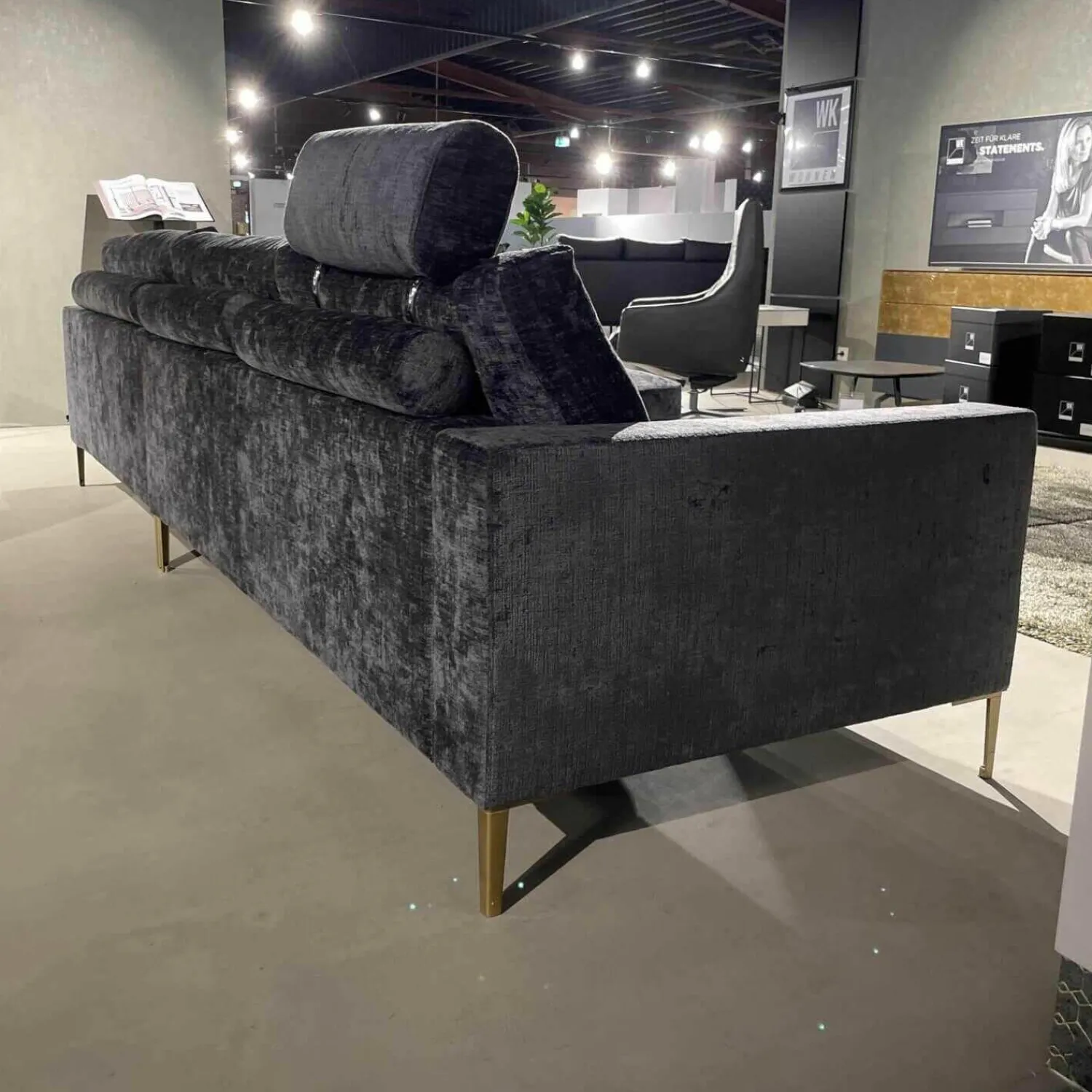 WK Wohnen Ecksofas|Ecksofa Indigo Stoff 23093 Mit 3 Lederkissen Und Kopfstütze