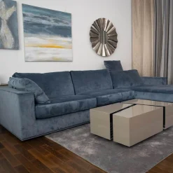 Bielefelder Werkstätten Ecksofas|Ecksofa Inspiration Aktionsstoff Leno BW 1746-151 Blau Grau