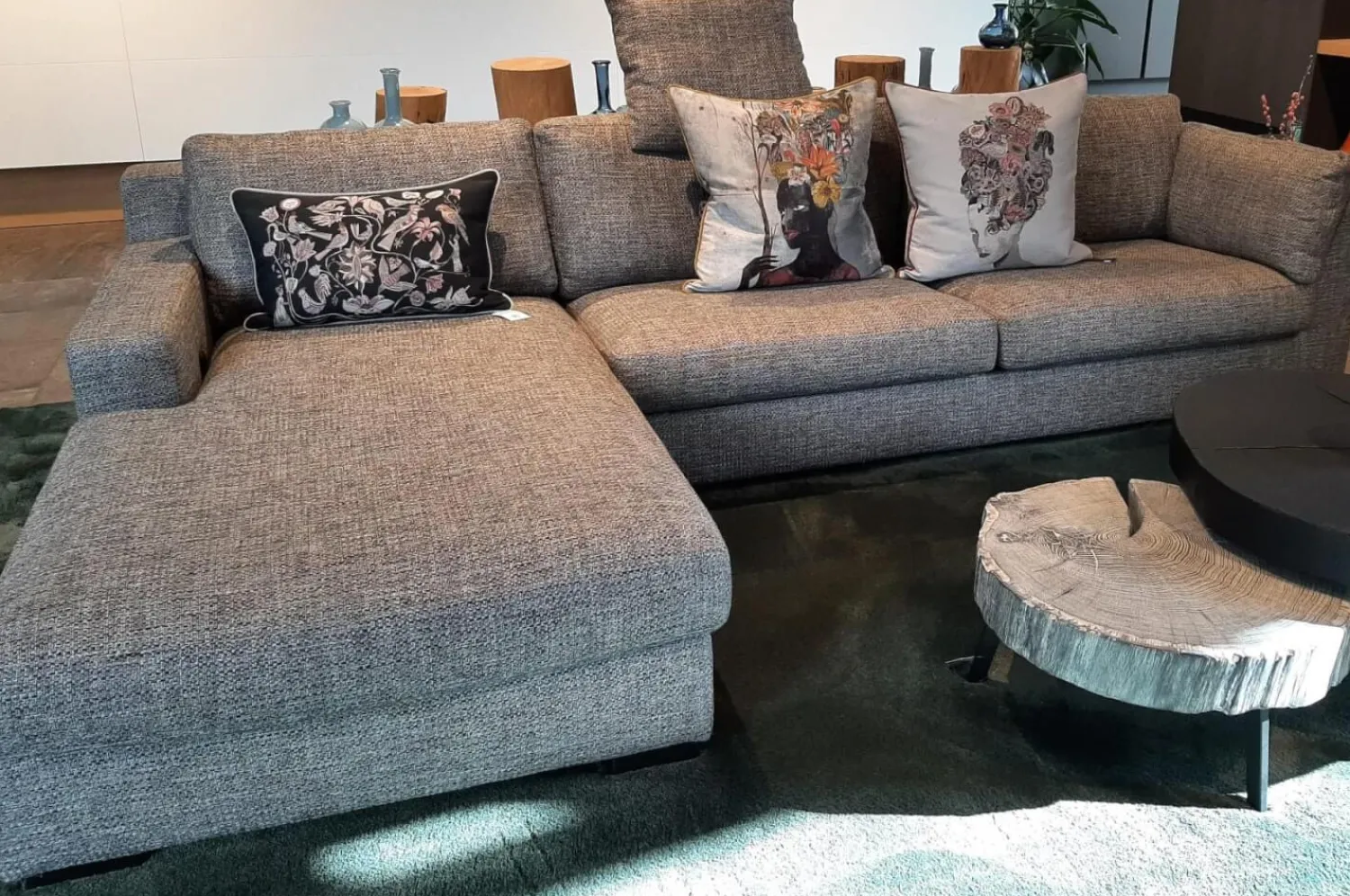 Bielefelder Werkstätten Ecksofas|Ecksofa Inspiration Stoff Duke Grau mit Verstellbarer Rückenlehne und Kopfstütze