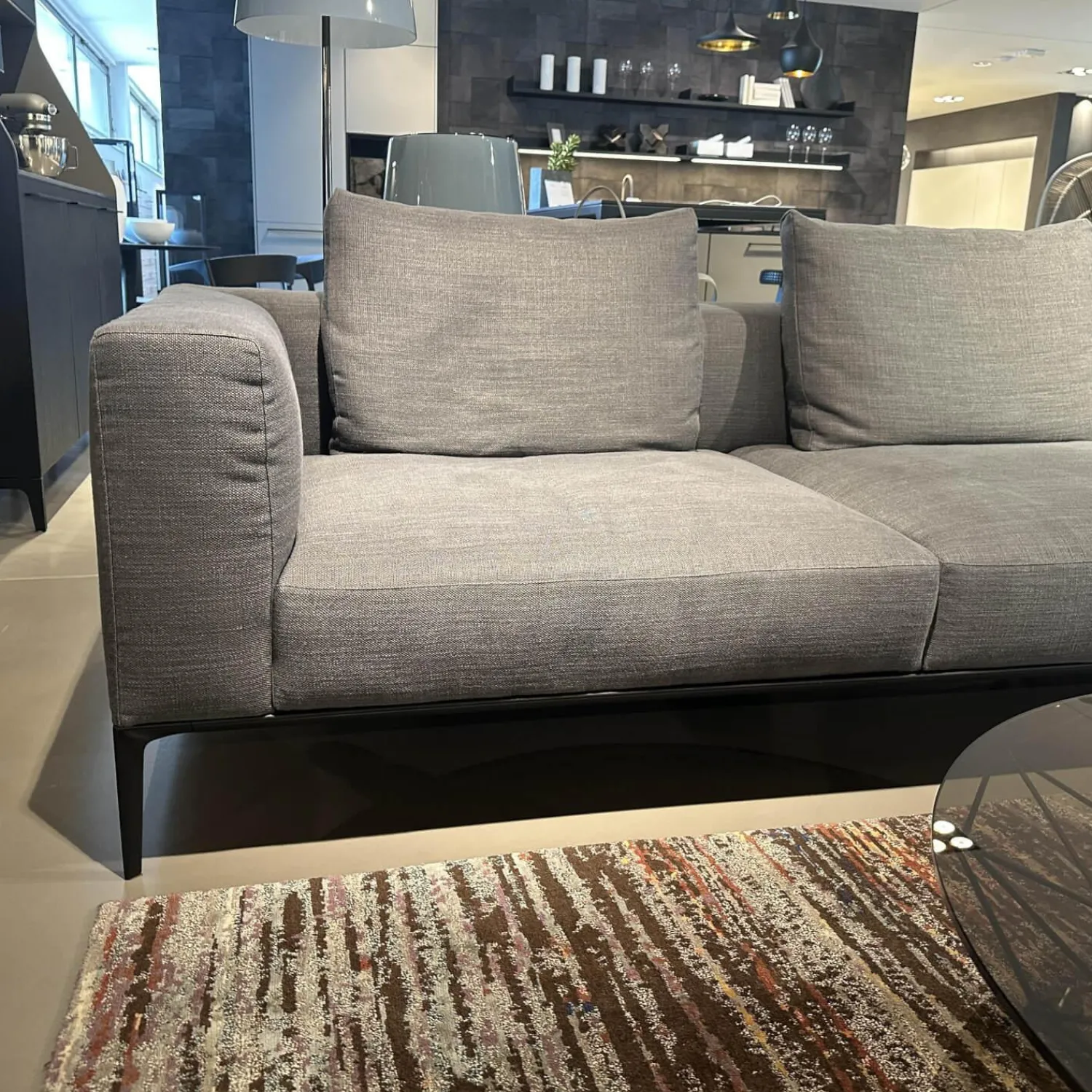 Walter Knoll Ecksofas|Ecksofa Jaan Living Stoff Bora 7748 Slate Grau Fuß Schwarz Matt Pulverbeschichtet Inklusive Kissen