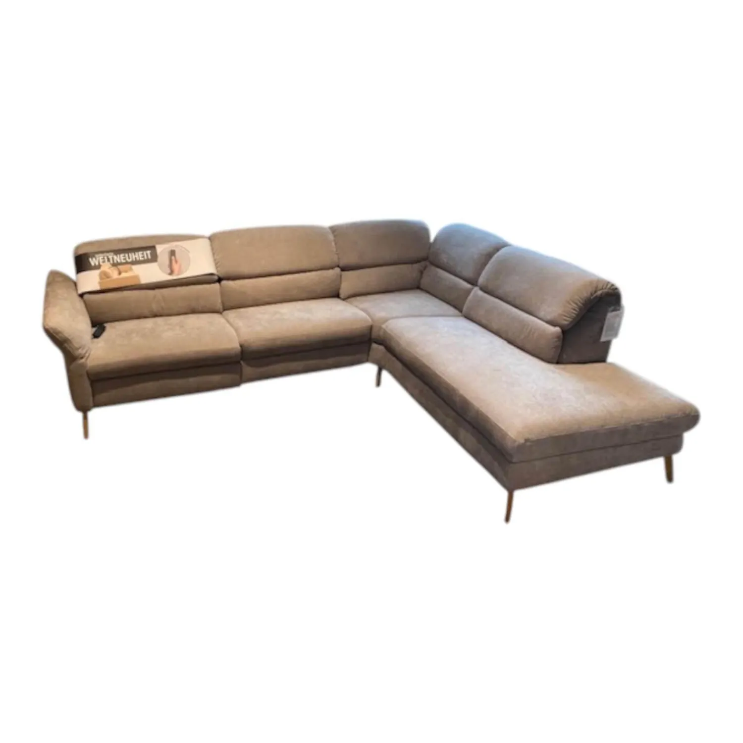Natura Ecksofas|Ecksofa Jacksonville Stoff Yelda Taupe Beige Füße Massivholz Geölt
