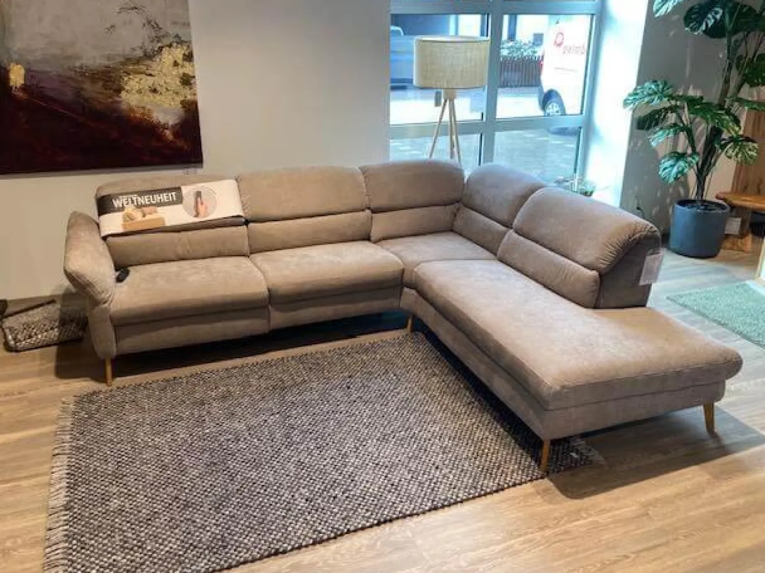 Natura Ecksofas|Ecksofa Jacksonville Stoff Yelda Taupe Beige Füße Massivholz Geölt