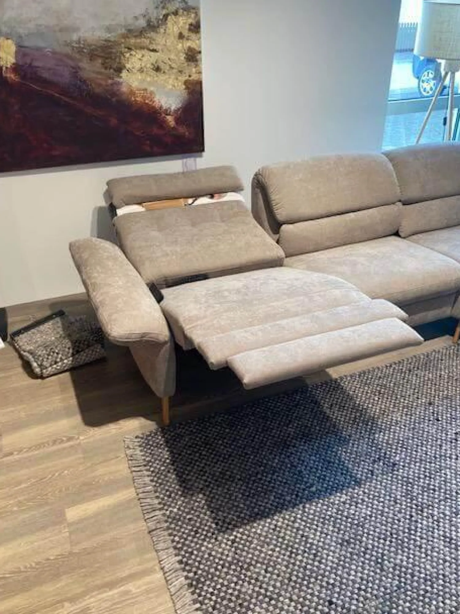 Natura Ecksofas|Ecksofa Jacksonville Stoff Yelda Taupe Beige Füße Massivholz Geölt