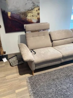 Natura Ecksofas|Ecksofa Jacksonville Stoff Yelda Taupe Beige Füße Massivholz Geölt