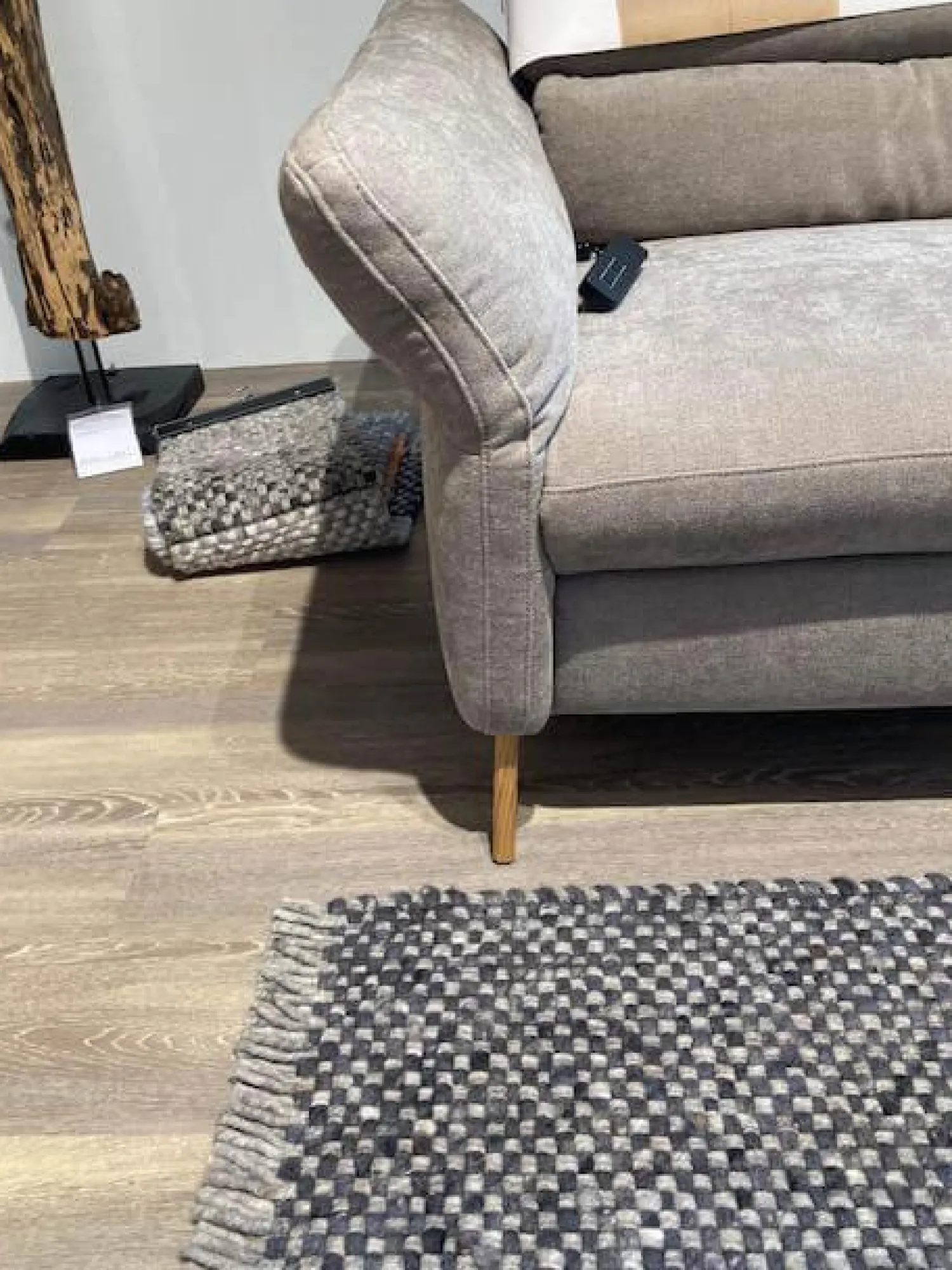 Natura Ecksofas|Ecksofa Jacksonville Stoff Yelda Taupe Beige Füße Massivholz Geölt