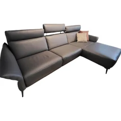 Comfort Republic Ecksofas|Ecksofa Justus Leder Anthrazit PG L50 Metallfüße Schwarz Mit Motorischer Relaxfunktion Ohne Dekokissen