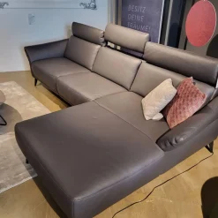 Comfort Republic Ecksofas|Ecksofa Justus Leder Anthrazit PG L50 Metallfüße Schwarz Mit Motorischer Relaxfunktion Ohne Dekokissen