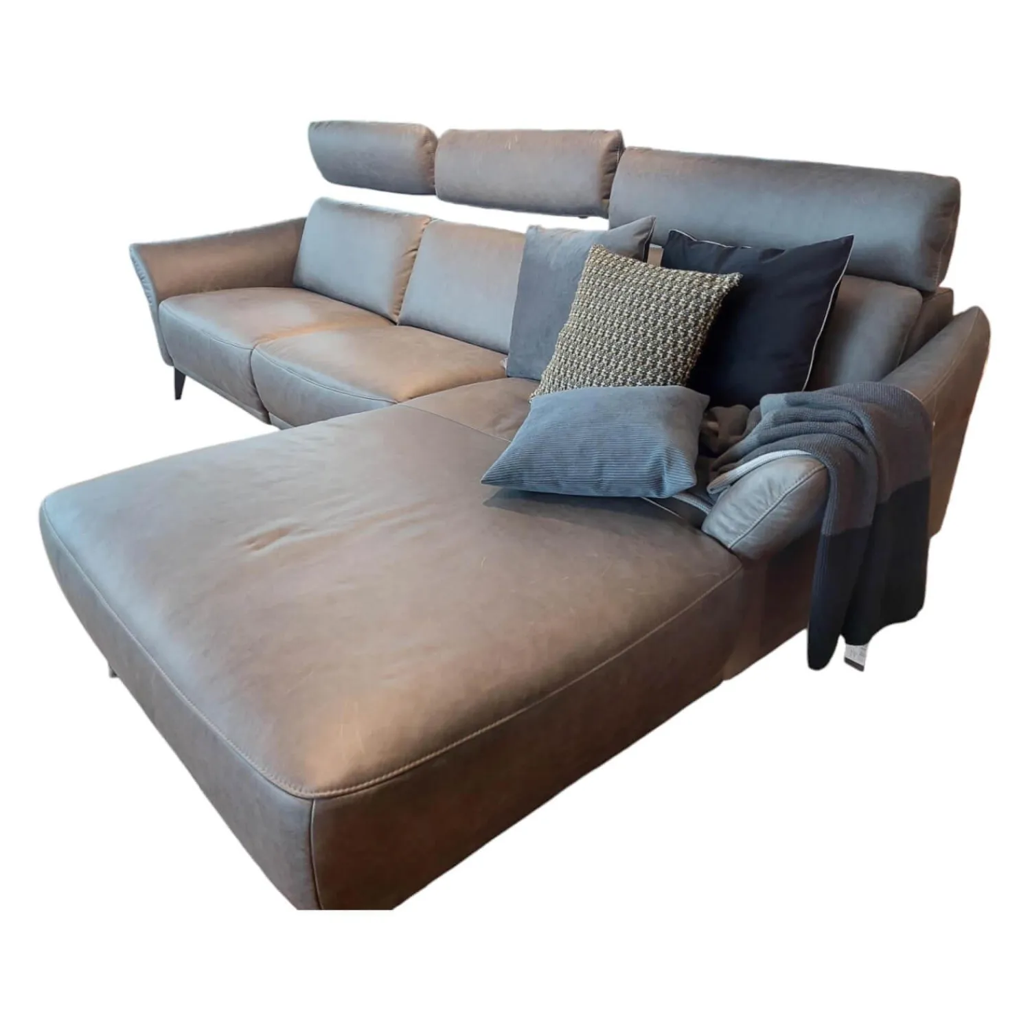 Comfort Republic Ecksofas|Ecksofa Justus Leder Retro Grey Grau Metallfuß Schwarz