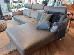 Comfort Republic Ecksofas|Ecksofa Justus Leder Retro Grey Grau Metallfuß Schwarz