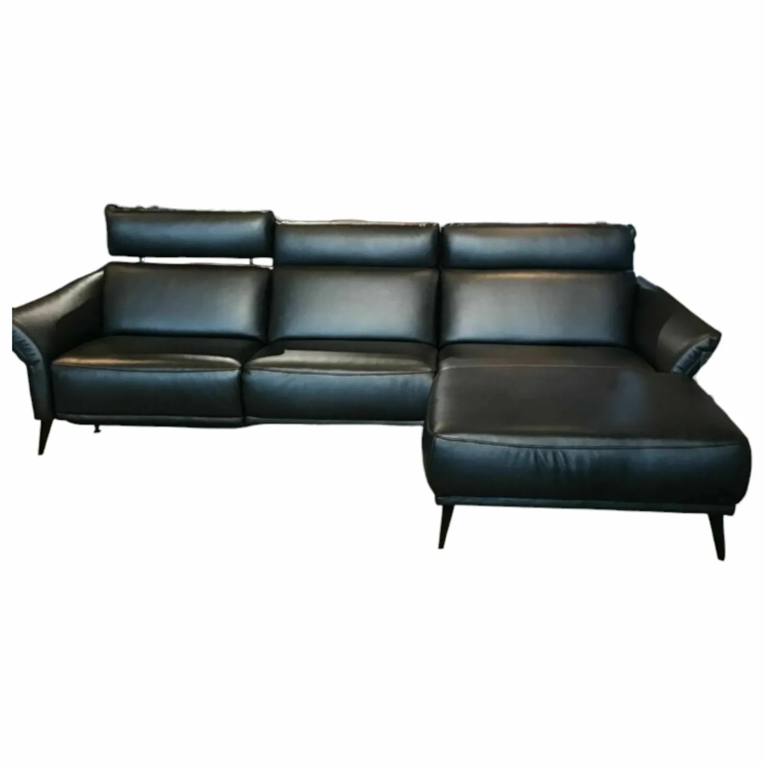 Comfort Republic Ecksofas|Ecksofa Justus Leder WL Black Schwarz mit motorischer Relaxfunktion