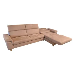 Polsteria Ecksofas|Ecksofa Krüger Stoff Mikrofaser Holiday Braun Holzfuß Eiche mit Armteilverstellung und Kopfteilverstellung