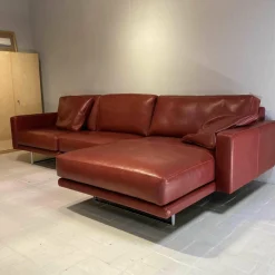 Violetta Ecksofas|Ecksofa Leder Rot 1/96 Füße Chrom mit 2 Armlehnkissen