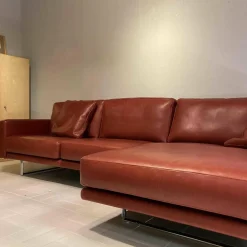 Violetta Ecksofas|Ecksofa Leder Rot 1/96 Füße Chrom mit 2 Armlehnkissen