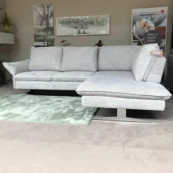 Carina Ecksofas|Ecksofa Lenny Stoff Famous Silver Grau Füße Chrom Glänzend