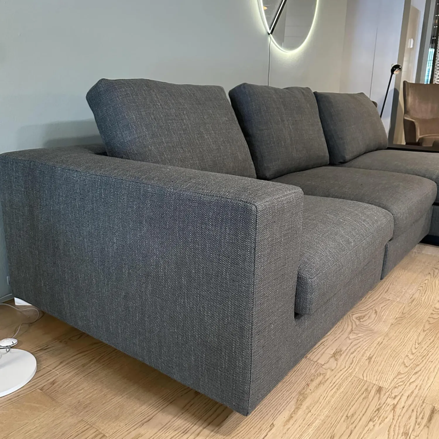 Walter Knoll Wohnlandschaften|Ecksofa Living Landscape 755 Stoff Lucia 7680 Moonlight Grau Sockel Buche Schwarz Mit Side Table Massivholz Eiche