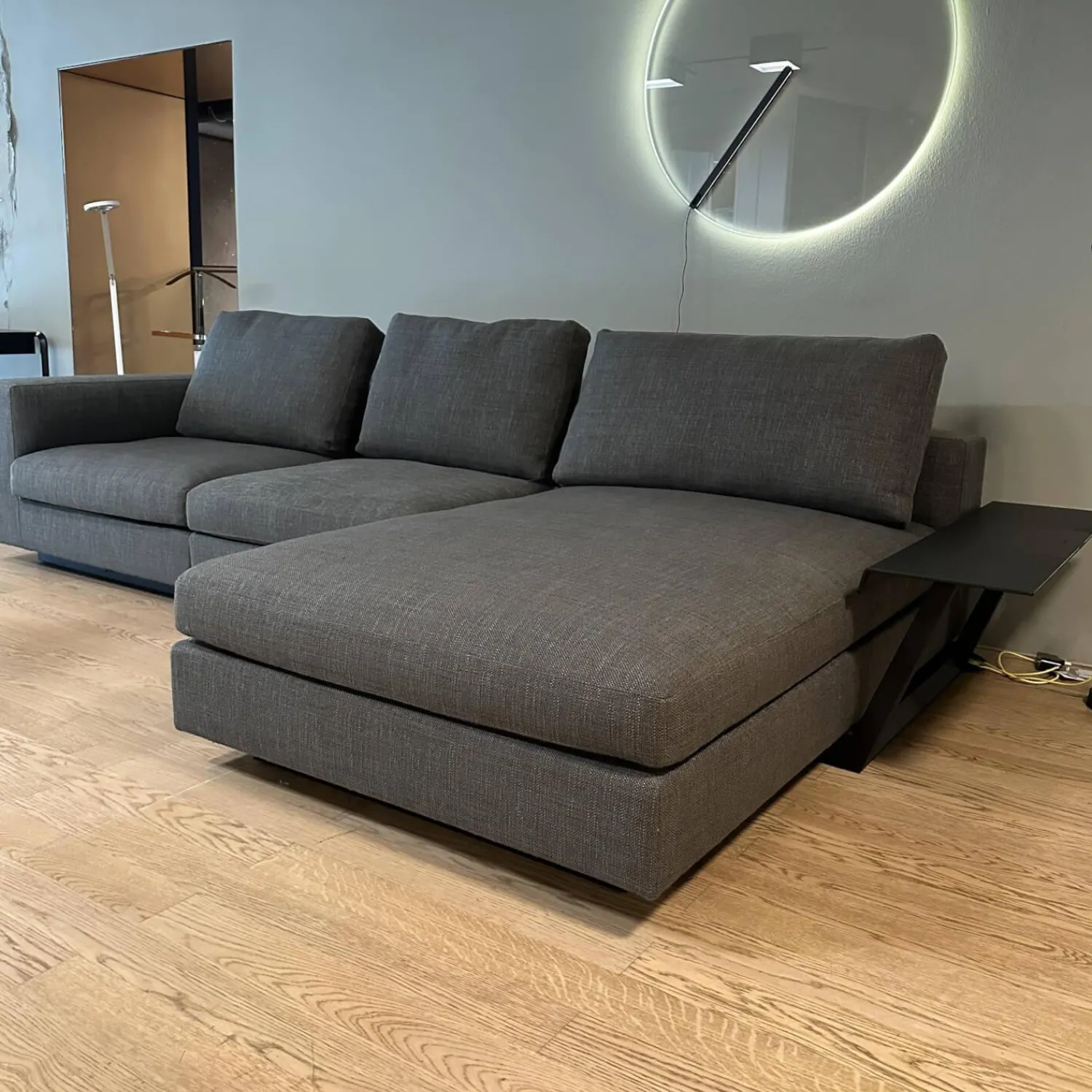 Walter Knoll Wohnlandschaften|Ecksofa Living Landscape 755 Stoff Lucia 7680 Moonlight Grau Sockel Buche Schwarz Mit Side Table Massivholz Eiche