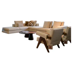 Walter Knoll Ecksofas|Ecksofa Living Landscape 755 Bezug Curly Ivory 02CU Beige Creme Sockel Massivholz Buche Schwarz Lackiert Ohne Sessel Couchtische Dekoration Sowie Lampen