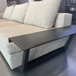 Walter Knoll Ecksofas|Ecksofa Living Landscape 755 Stoff Sorel 7871 Smoke Quartz Grau Beige Sockel Buche Schwarz Lackiert Mit Tischelement