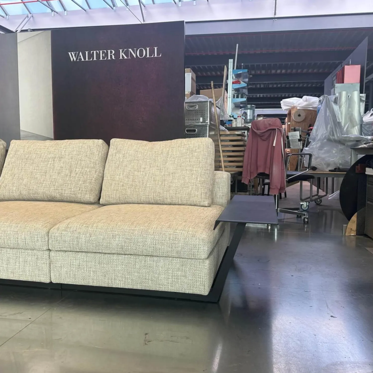 Walter Knoll Ecksofas|Ecksofa Living Landscape 755 Stoff Sorel 7871 Smoke Quartz Grau Beige Sockel Buche Schwarz Lackiert Mit Tischelement