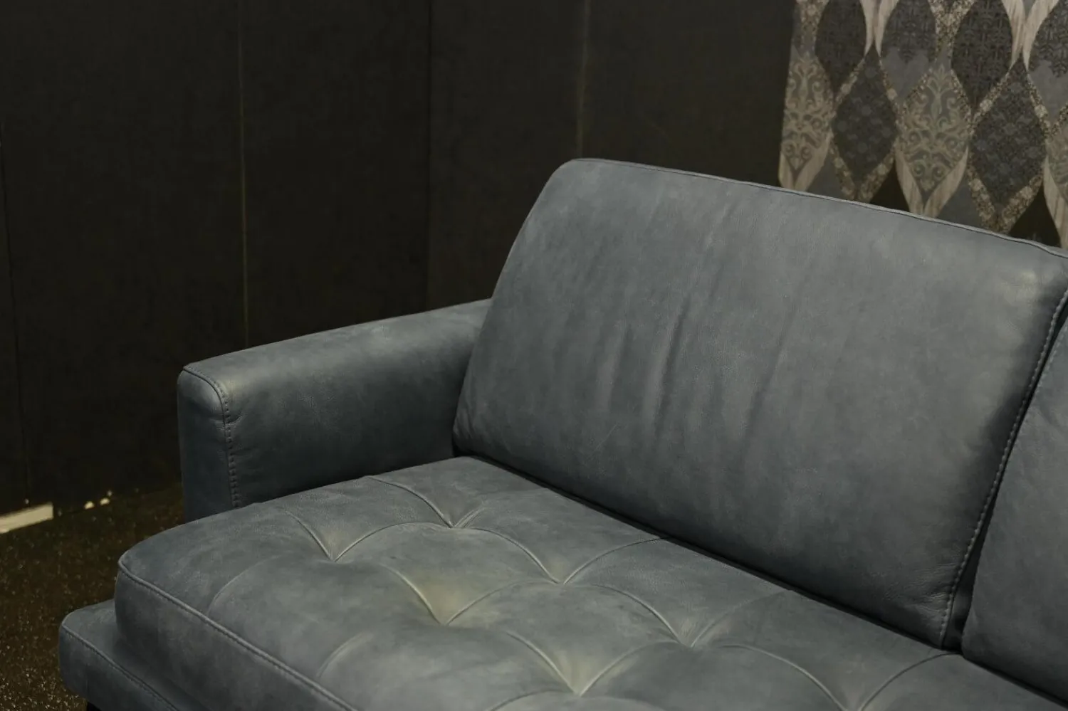 Rossini Ecksofas|Ecksofa Living Leder Maya 7314 Sky Blau Fuß Tivoli Titan