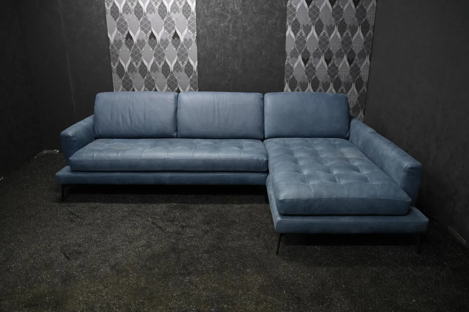 Rossini Ecksofas|Ecksofa Living Leder Maya 7314 Sky Blau Fuß Tivoli Titan