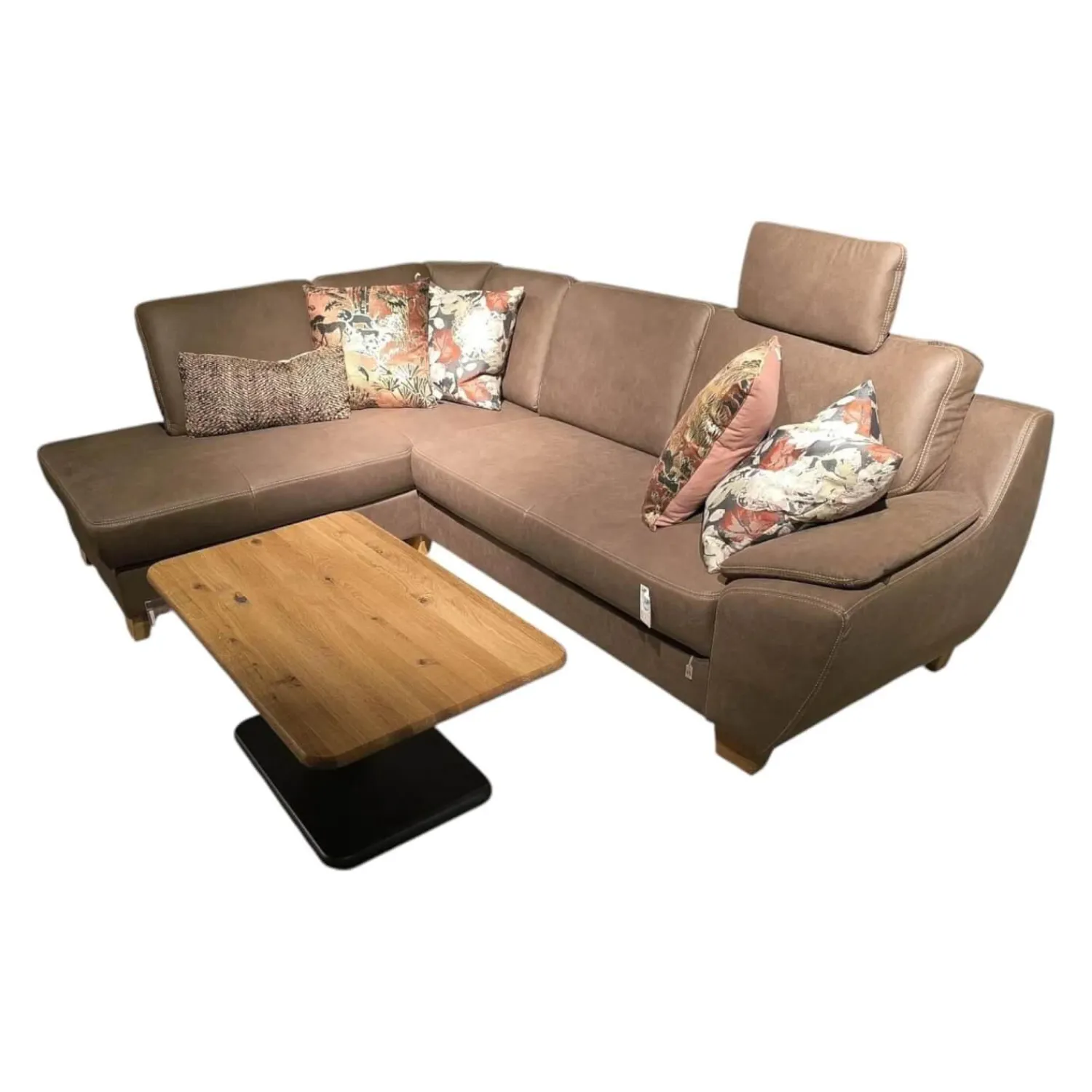 Ponsel Ecksofas|Ecksofa Livingston Stoff 0877 19 Braun Fuß Eiche Geölt Inklusive Kissen