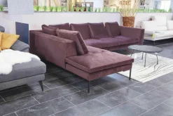 Theca Ecksofas|Ecksofa Loano Stoff Super Velvet Royal Purple PG 4 Metallfüße Schwarz