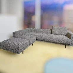 Bielefelder Werkstätten Ecksofas|Ecksofa Long Island Stoff Cooper BW1779 151 Grau Blau Füße Holz Dunkelbraun