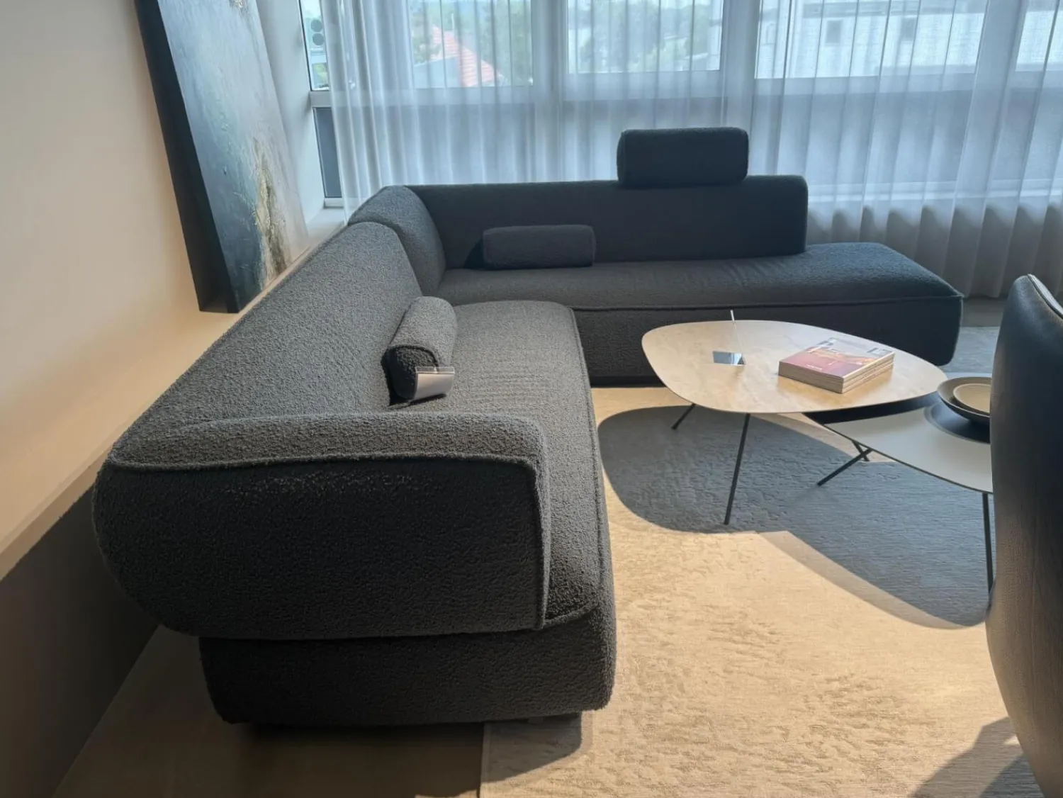 Leolux Ecksofas|Ecksofa Loya Stoff Bouclé 33618 Robou 18 Steel Grau Inklusive Kopfstütze Und Armrollenkissen