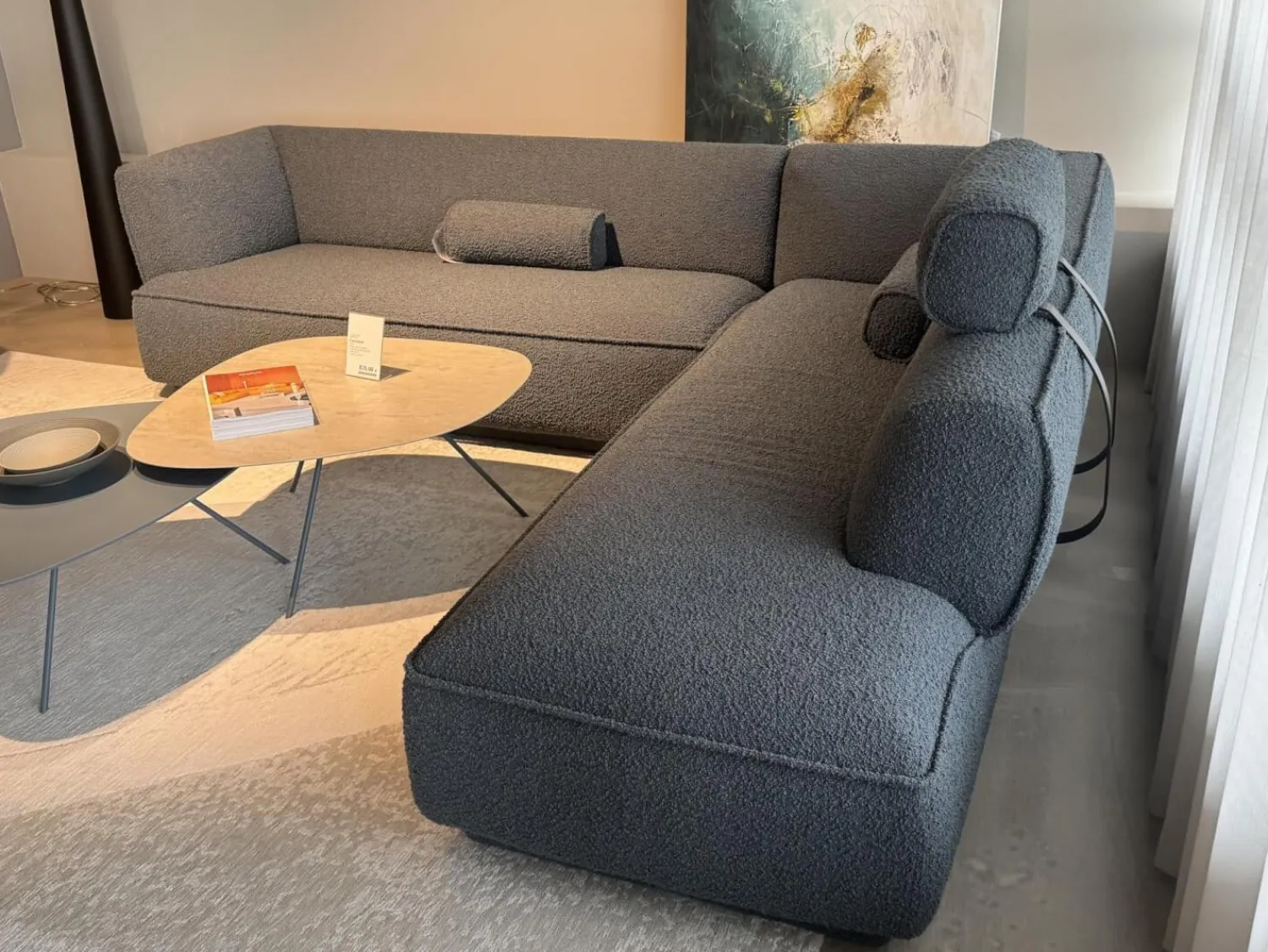 Leolux Ecksofas|Ecksofa Loya Stoff Bouclé 33618 Robou 18 Steel Grau Inklusive Kopfstütze Und Armrollenkissen