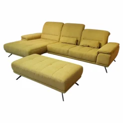 Zehdenick Ecksofas|Ecksofa LS 404420 Stoff Calido Curry Gelb Füße Metall Schwarz mit Hocker