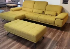 Zehdenick Ecksofas|Ecksofa LS 404420 Stoff Calido Curry Gelb Füße Metall Schwarz mit Hocker