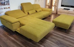 Zehdenick Ecksofas|Ecksofa LS 404420 Stoff Calido Curry Gelb Füße Metall Schwarz mit Hocker