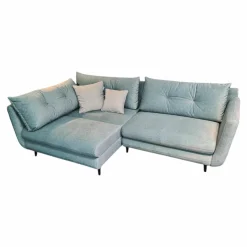Restyl Ecksofas|Ecksofa LS24 Stoff 2-7059 Blau mit Bettkasten und 2 Kissen