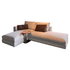 Weibelweibel Ecksofas|Ecksofa Marlo Stoff Gioia Seidengrau Holzfüße Buche Mit Drehsitz Und Beistelltisch Ava Platte Nussbaum Massiv